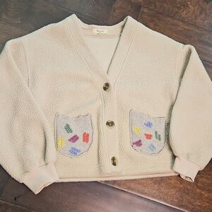 Madewell Embroidered Patch Pockets Sherpa Cardigan